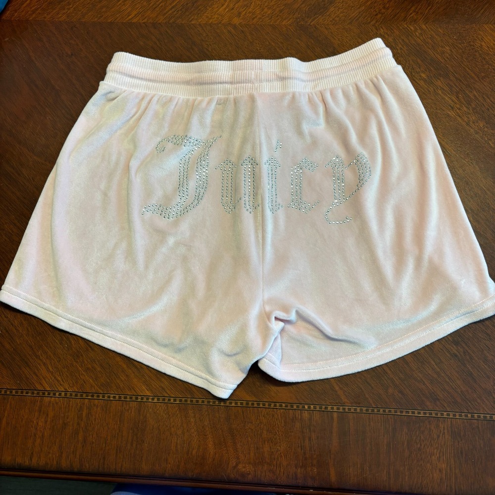 Juicy Couture Women's Velour Sleep Shorts, Size Medium Pink Rhinestone Logo READ